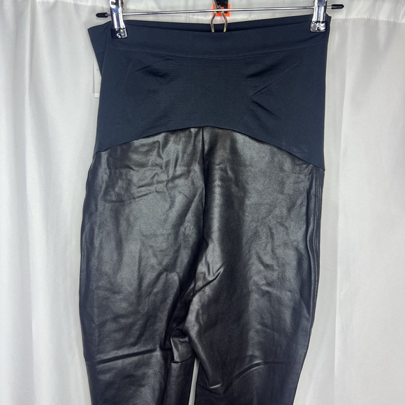 Spanx Mama Maternity Faux Leather High Waisted Leggings Very Black L Stretch - Picture 7 of 12